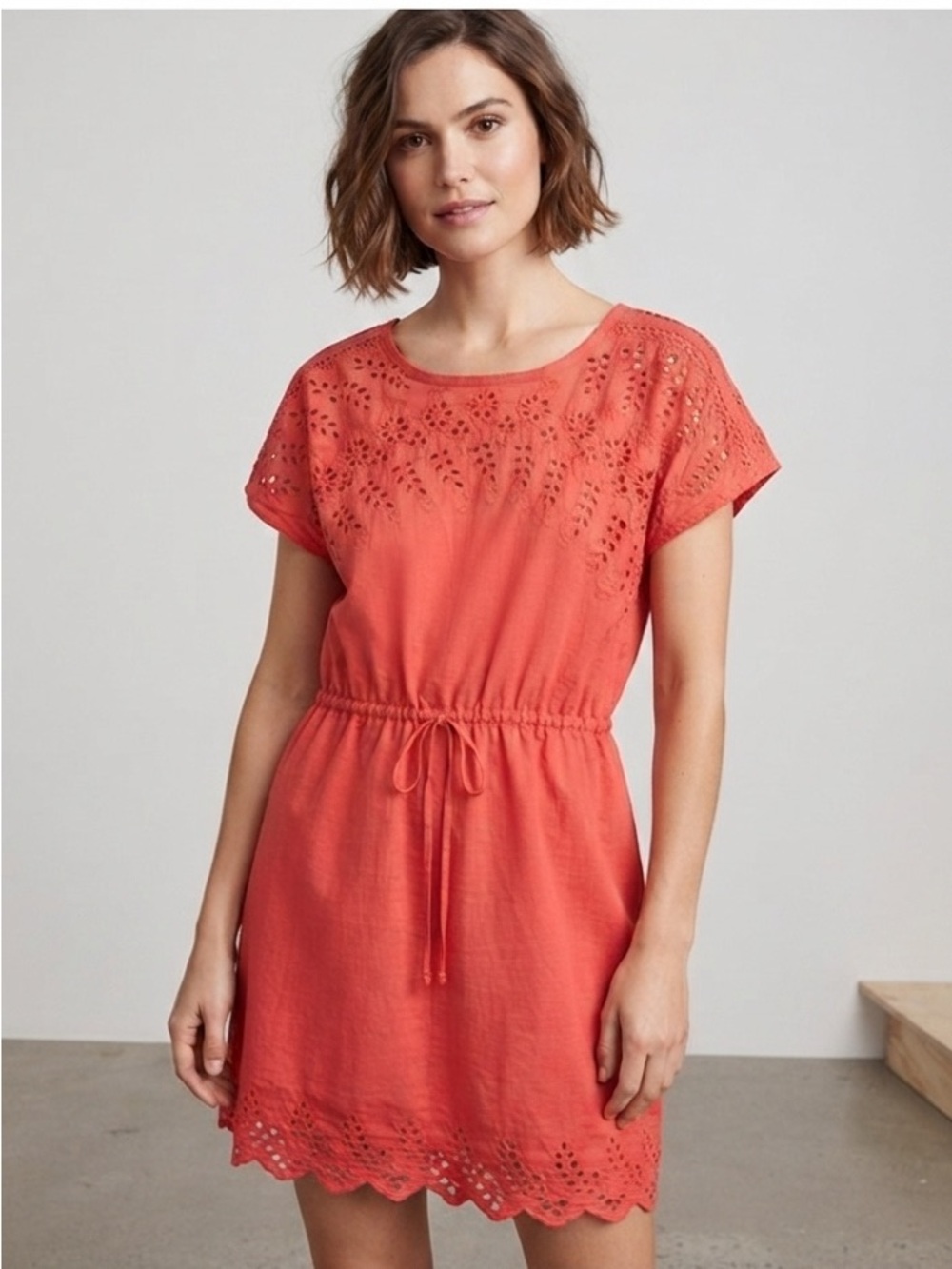 Madewell Red Eyelet Short Sleeve Romper